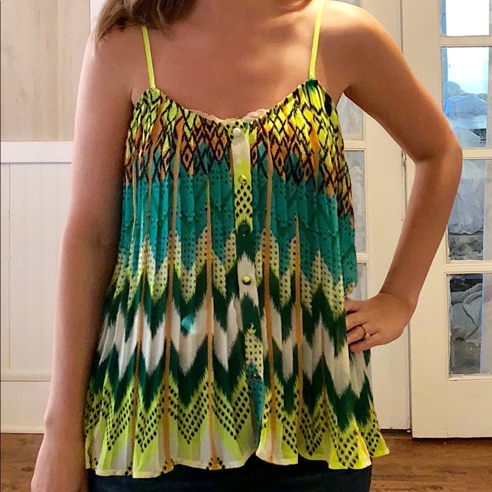 Spaghetti strap neon top.